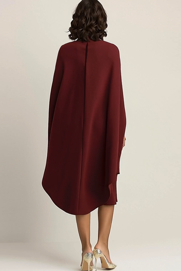 Burgundy Sheath High Neck Midi Cape Formal Dress